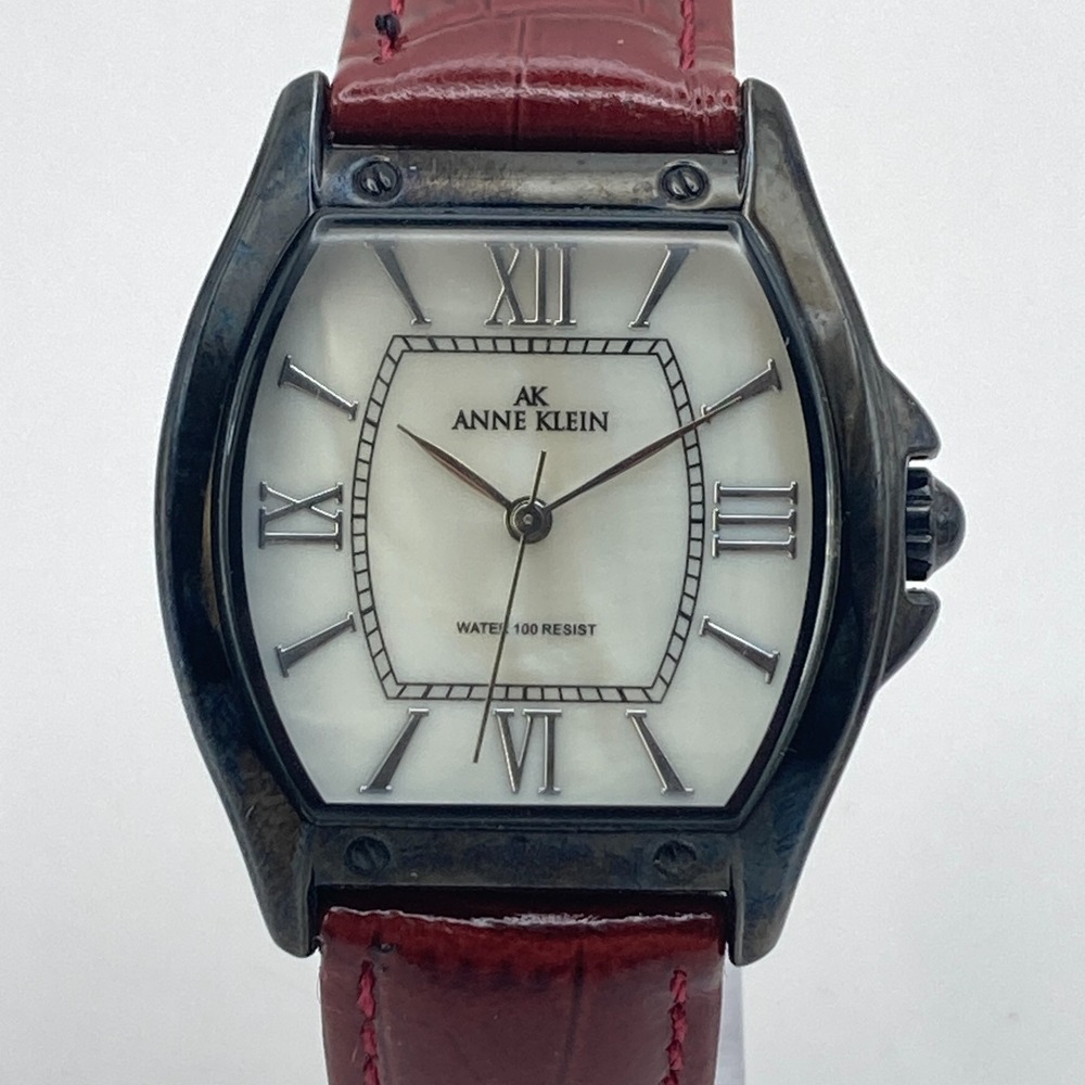 Anne Klein Women's Watch 32mm Black Red MOP Dial Leather Band WR New Battery 8"